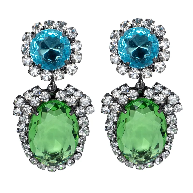 Aqua and Peridot Drop Clip Earrings sold by Kenneth Jay Lane