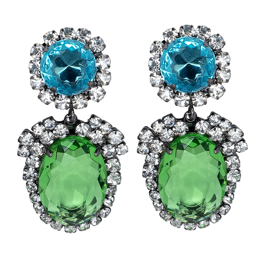 Aqua and Peridot Drop Clip Earrings sold by Kenneth Jay Lane
