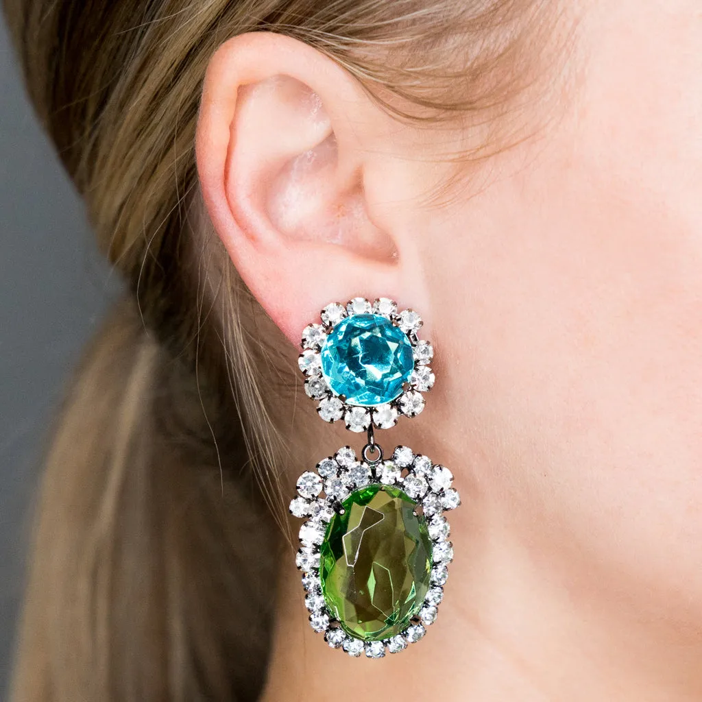 Aqua and Peridot Drop Clip Earrings sold by Kenneth Jay Lane product image thumbnail 2