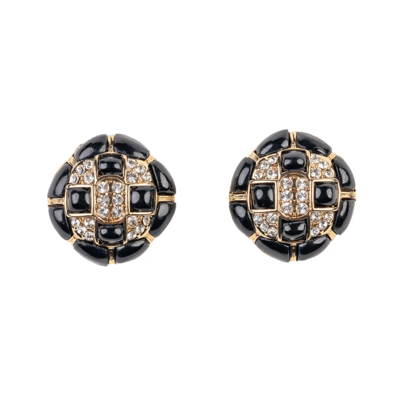 Rhinestone and Black Button Clip Earring sold by Kenneth Jay Lane