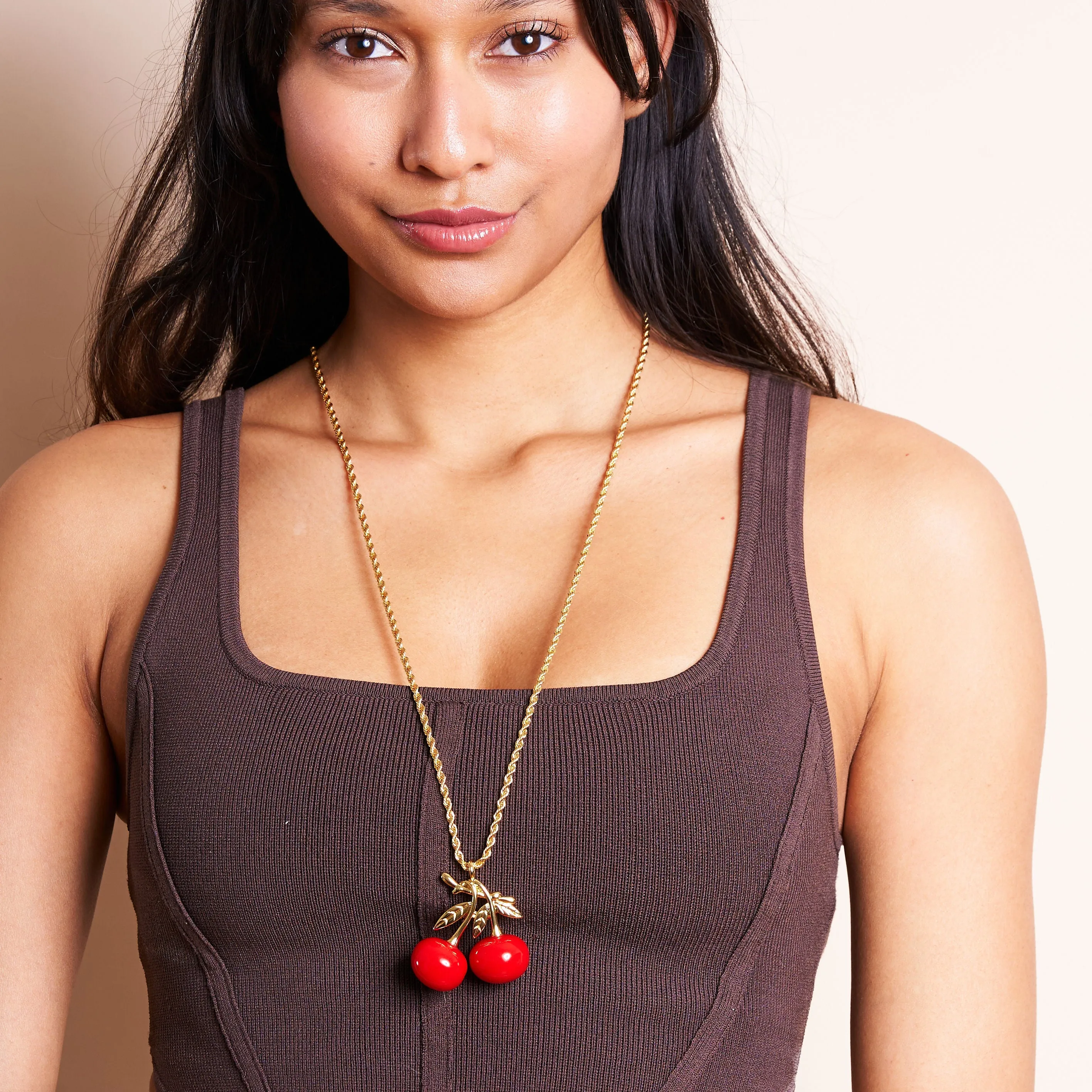 Gold Rope Chain & Cherry Pendant Necklace sold by Kenneth Jay Lane product image thumbnail 3
