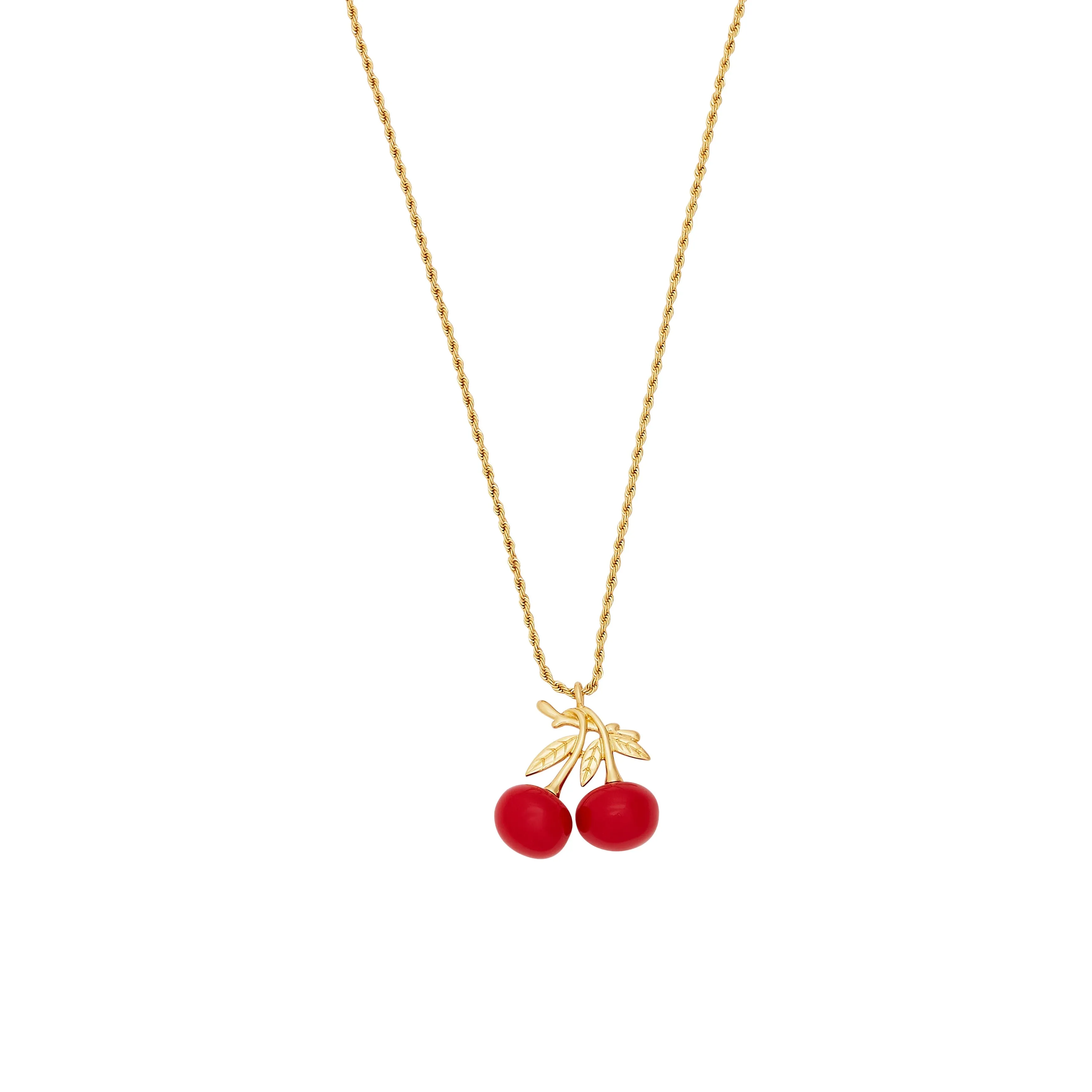 Gold Rope Chain & Cherry Pendant Necklace sold by Kenneth Jay Lane