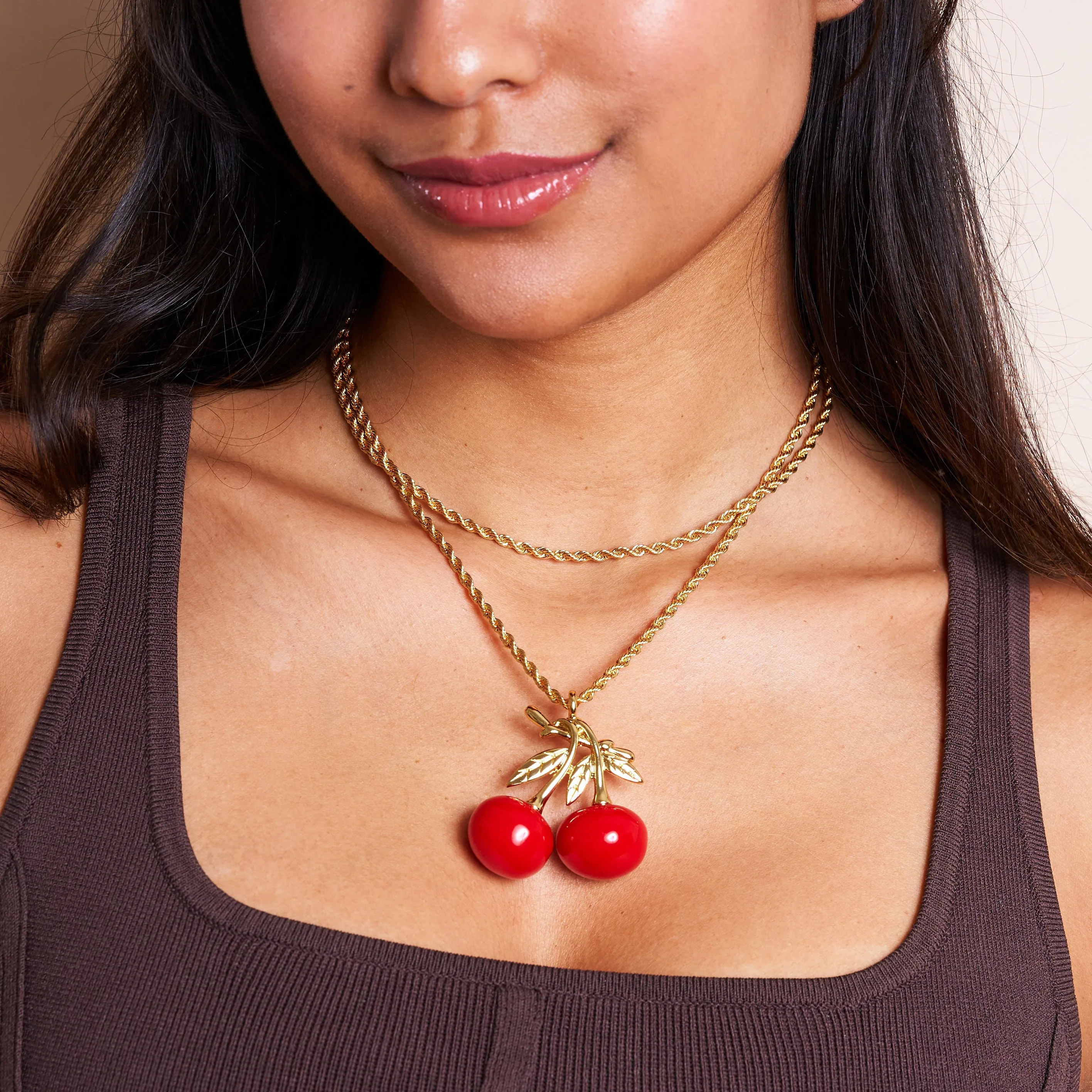 Gold Rope Chain & Cherry Pendant Necklace sold by Kenneth Jay Lane product image thumbnail 2