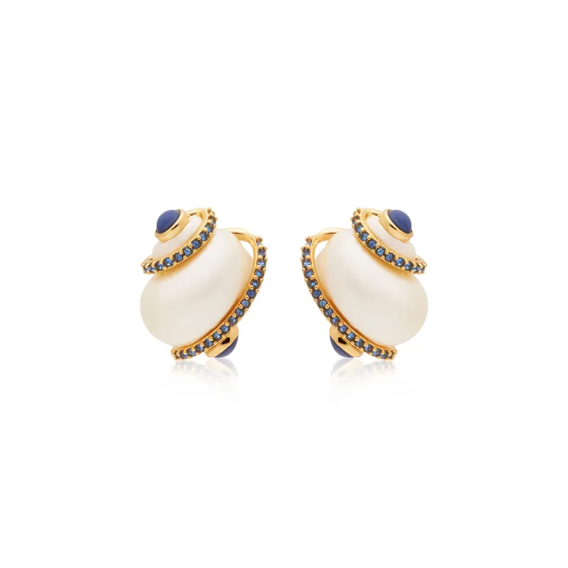 Sapphire Tip Pearl Shell Pierced Earrings sold by Kenneth Jay Lane