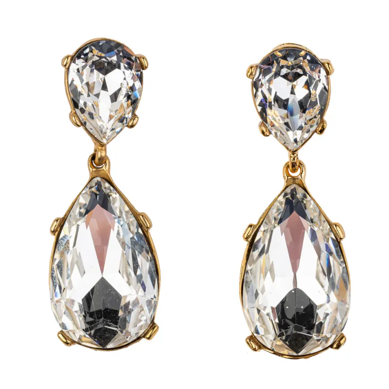 Crystal and Polished Gold Double Teardrop Earring sold by Kenneth Jay Lane