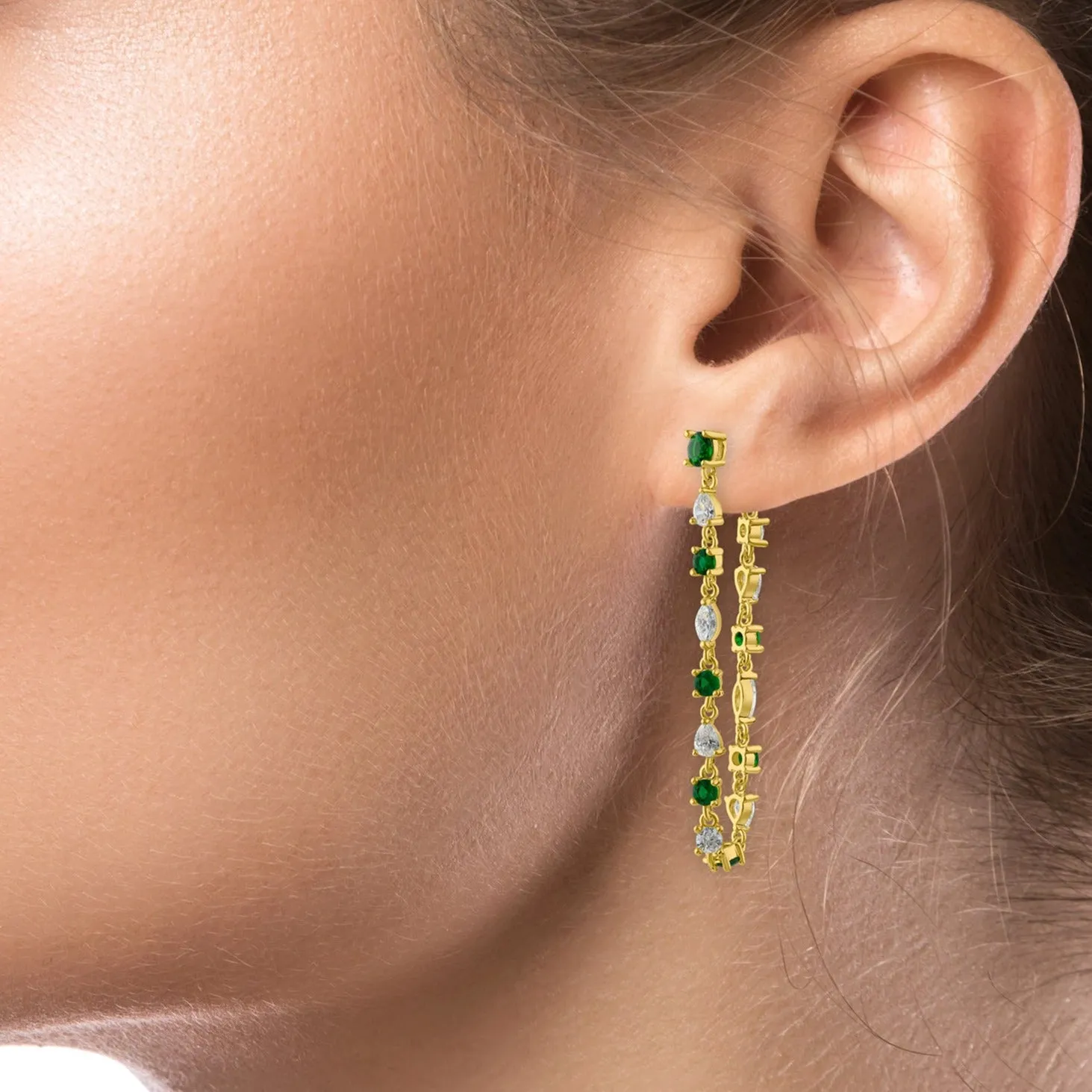 Alternating Round and Pear Chain Drop Ear sold by Kenneth Jay Lane product image thumbnail 2