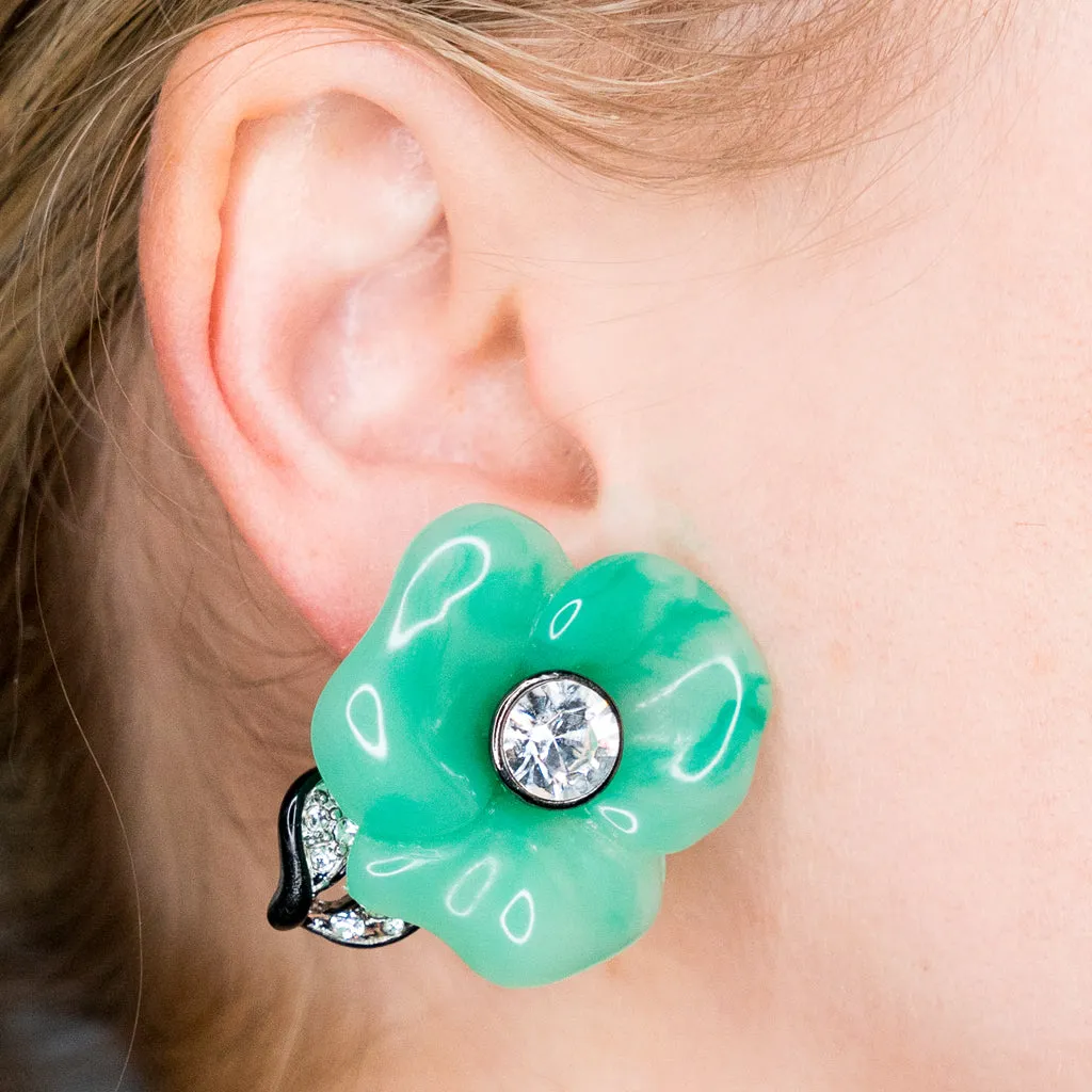 Jade Flower Clip Earrings sold by Kenneth Jay Lane product image thumbnail 2
