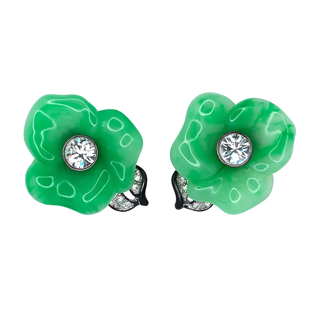 Jade Flower Clip Earrings sold by Kenneth Jay Lane