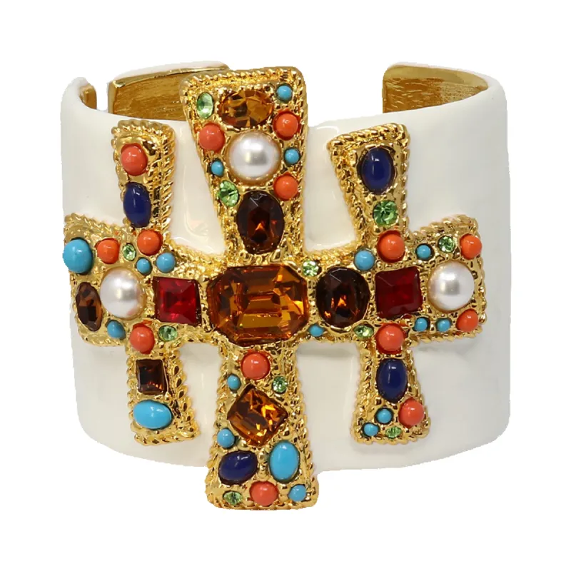 White Enamel Gemstone Cuff sold by Kenneth Jay Lane