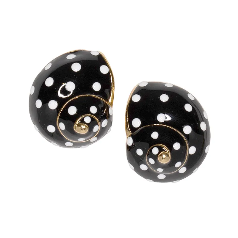 Black with White Dots Shell Clip Earrings sold by Kenneth Jay Lane