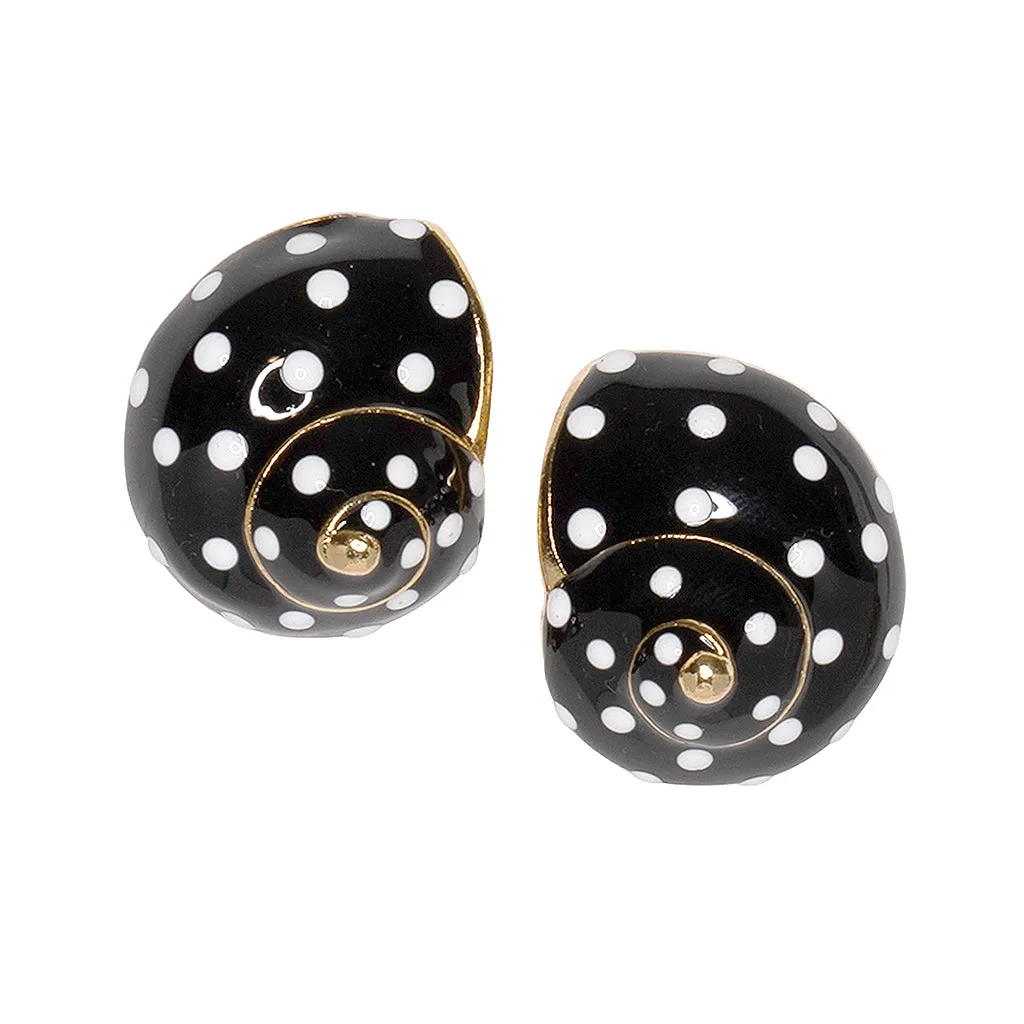 Black with White Dots Shell Clip Earrings sold by Kenneth Jay Lane