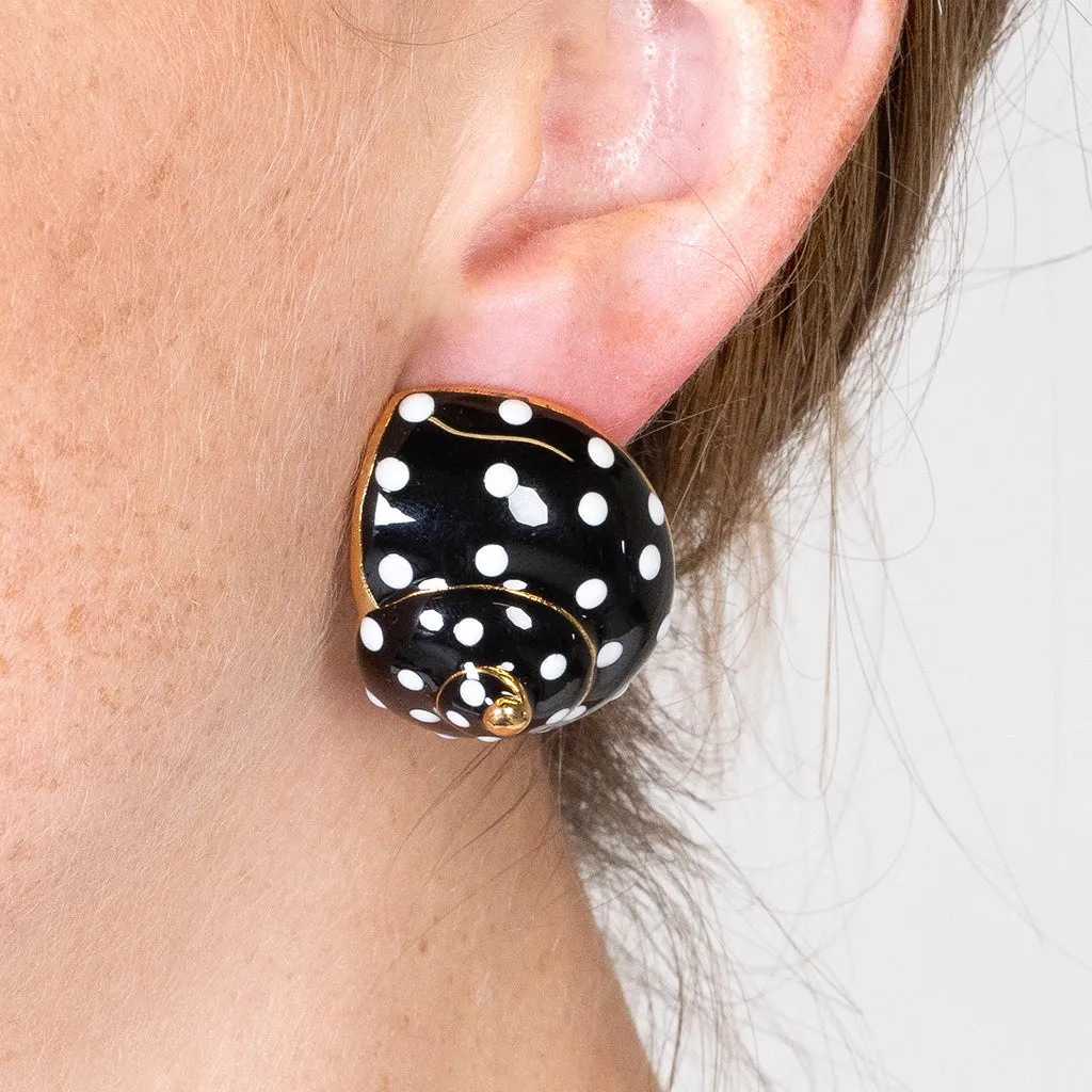 Black with White Dots Shell Clip Earrings sold by Kenneth Jay Lane product image thumbnail 2