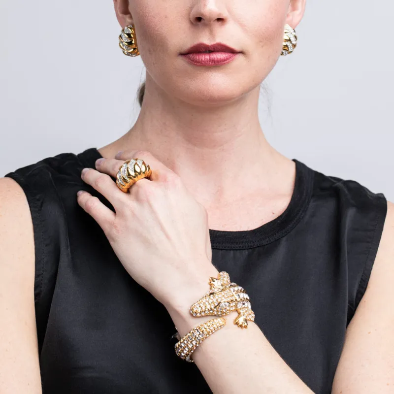 Gold and Crystal Alligator Bracelet sold by Kenneth Jay Lane
