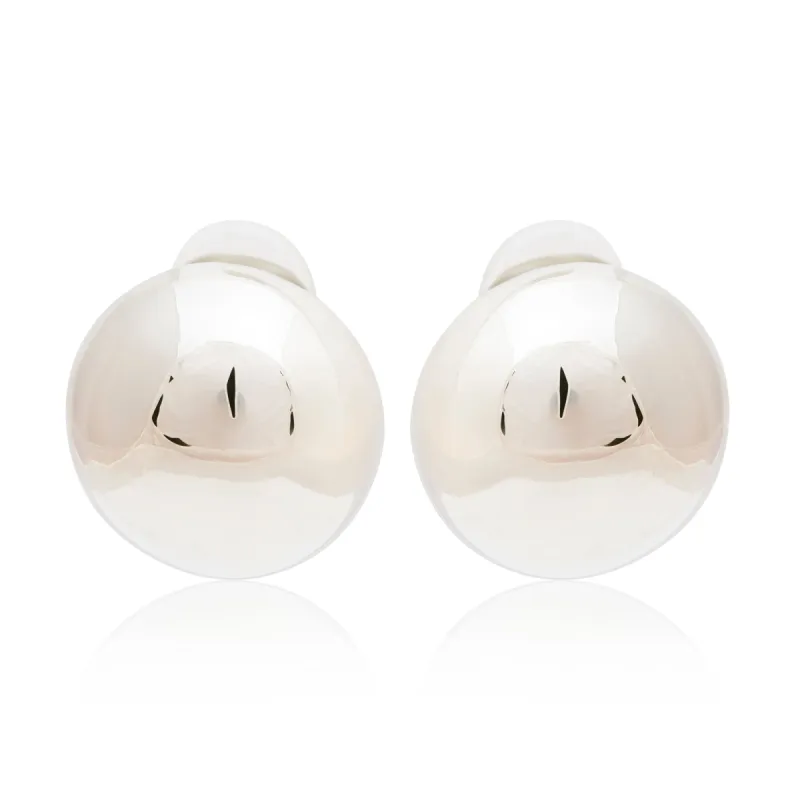 Polished Silver Button Clip Earrings sold by Kenneth Jay Lane