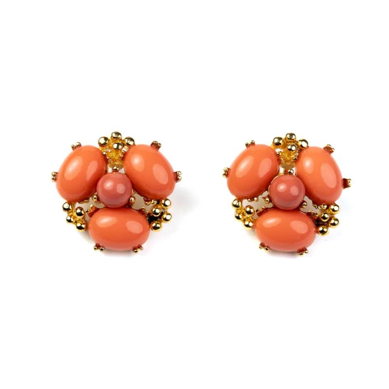 Coral Cabochon Cluster Earrings sold by Kenneth Jay Lane
