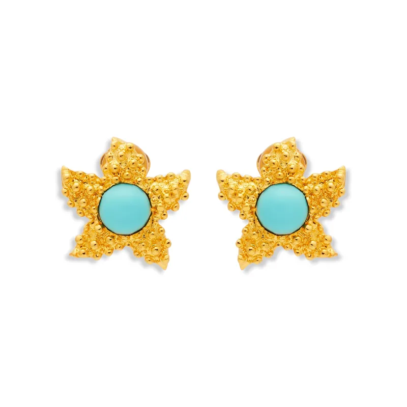 Gold &Turquoise Center Starfish Clip Earrings sold by Kenneth Jay Lane