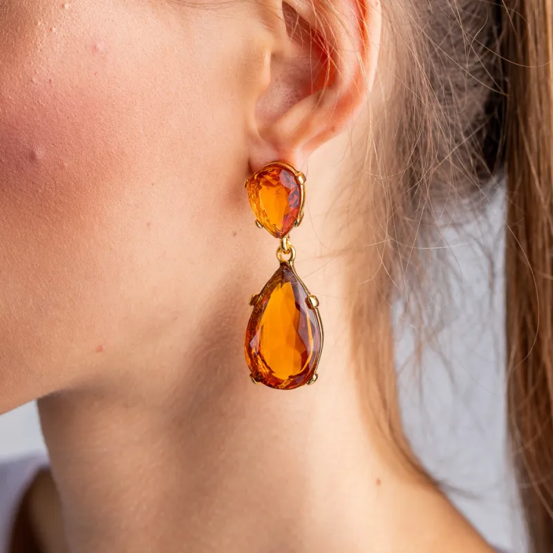 Topaz and Gold Teardrop Pierced or Clip Earrings sold by Kenneth Jay Lane