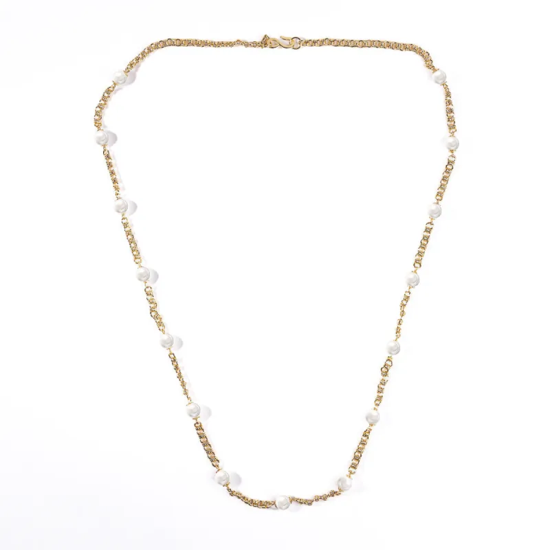 Gold Chain with Pearl Stations Necklace sold by Kenneth Jay Lane