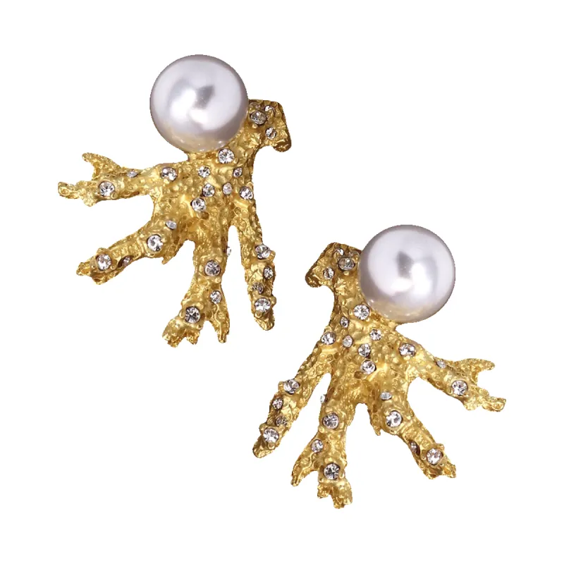 Satin Gold Branch & Pearl Earring sold by Kenneth Jay Lane