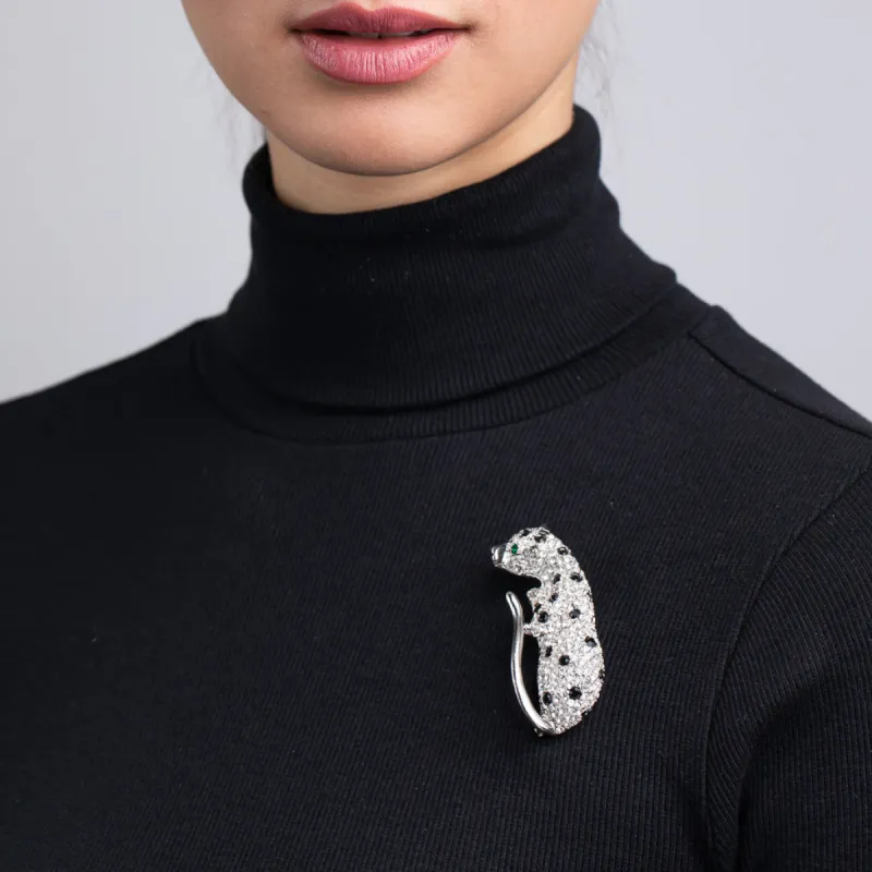 Silver and Crystal Leopard Pin sold by Kenneth Jay Lane