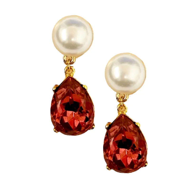 Pearl & Rose Stone Teardrop Pierced Earring sold by Kenneth Jay Lane
