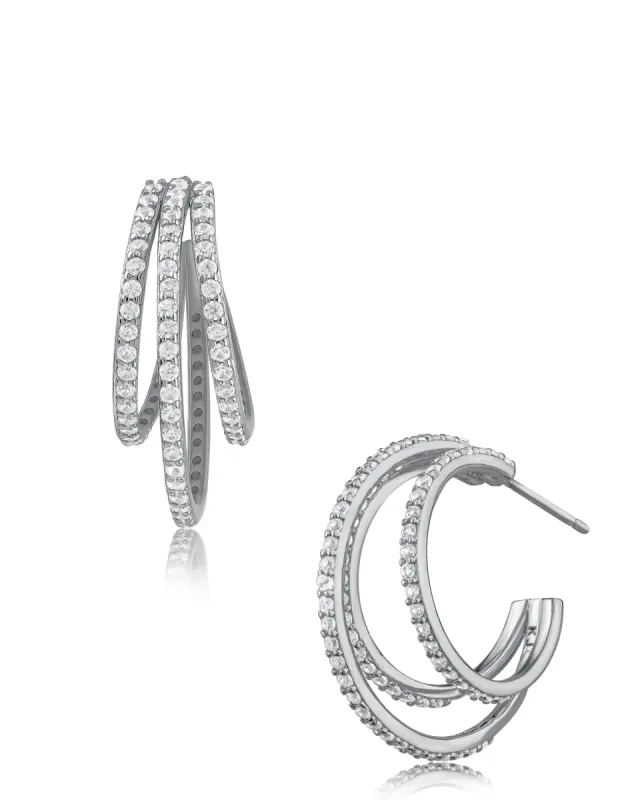 Cubic Zirconia & Rhodium Triple Hoop Earrings sold by Kenneth Jay Lane