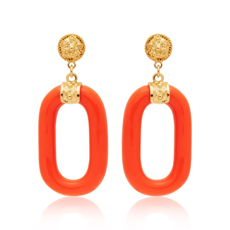 Polished Gold & Coral Resin Drop Earrings sold by Kenneth Jay Lane
