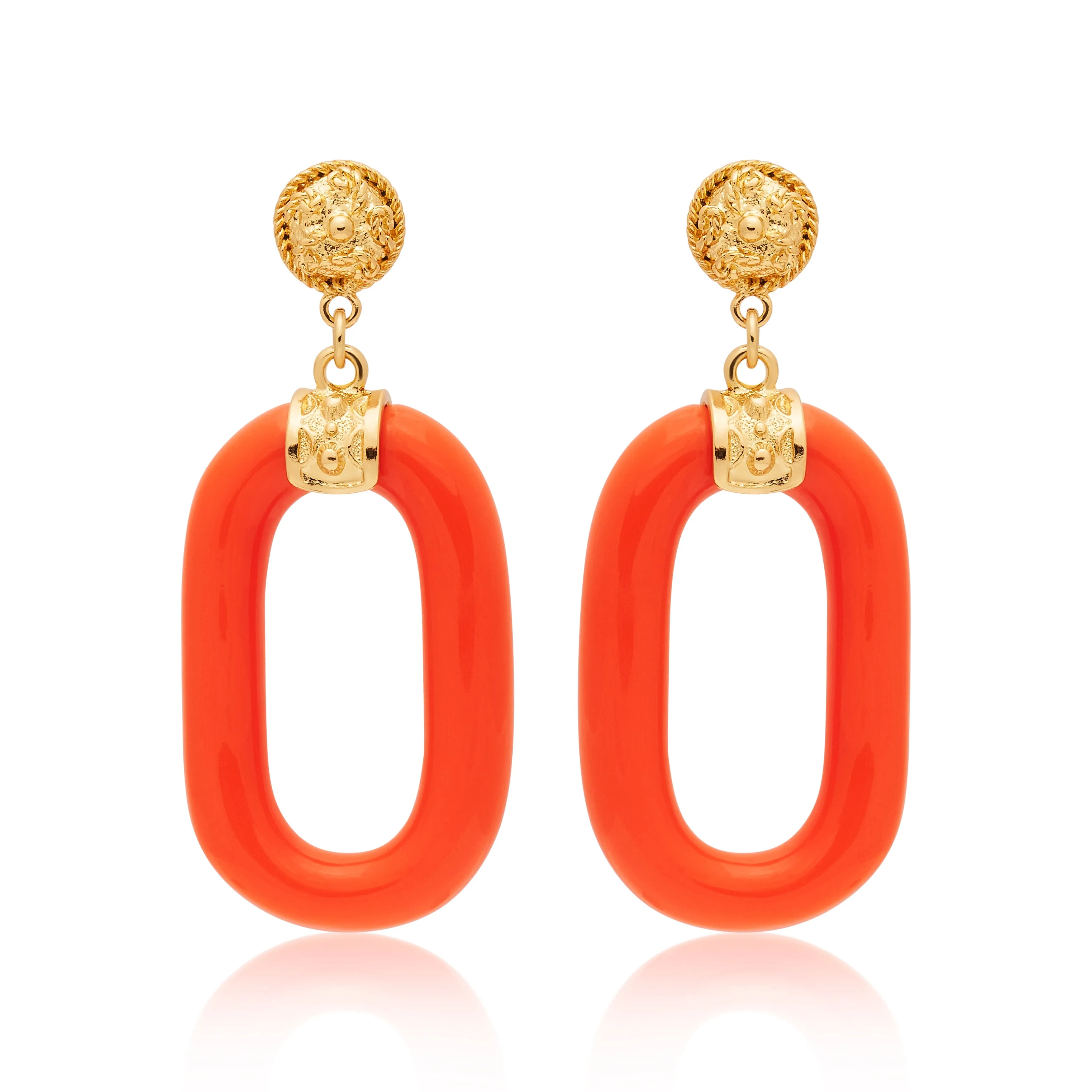 Polished Gold & Coral Resin Drop Earrings sold by Kenneth Jay Lane