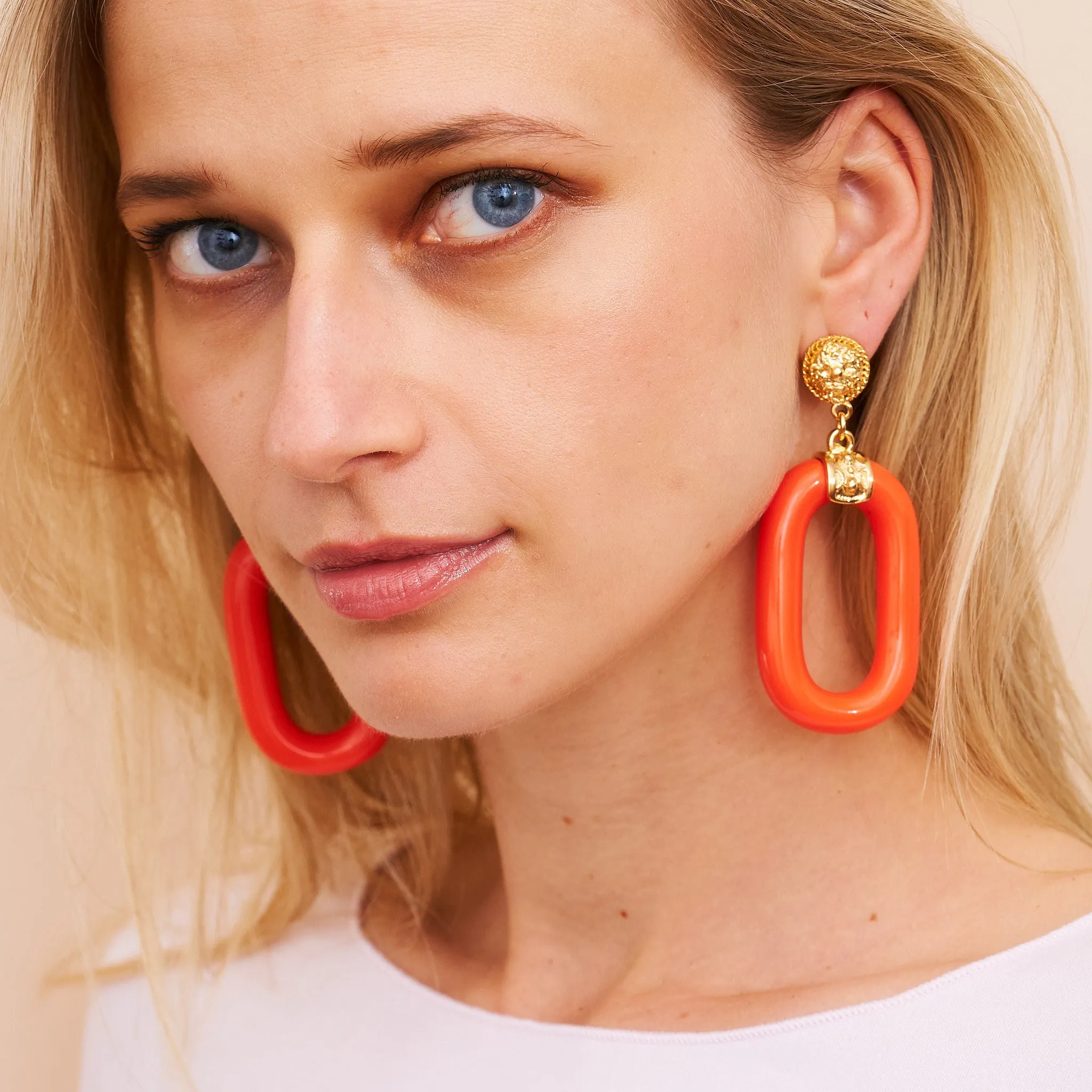 Polished Gold & Coral Resin Drop Earrings sold by Kenneth Jay Lane product image thumbnail 2