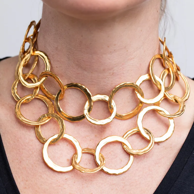 Satin Gold Circle Link Necklace sold by Kenneth Jay Lane