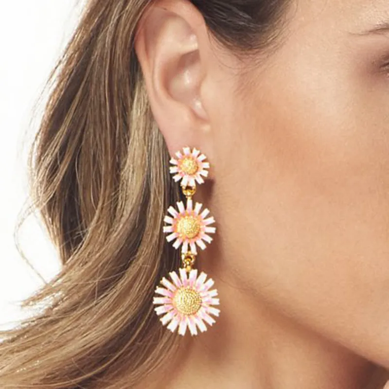 3 Graduated Pink Daisy Earring sold by Kenneth Jay Lane