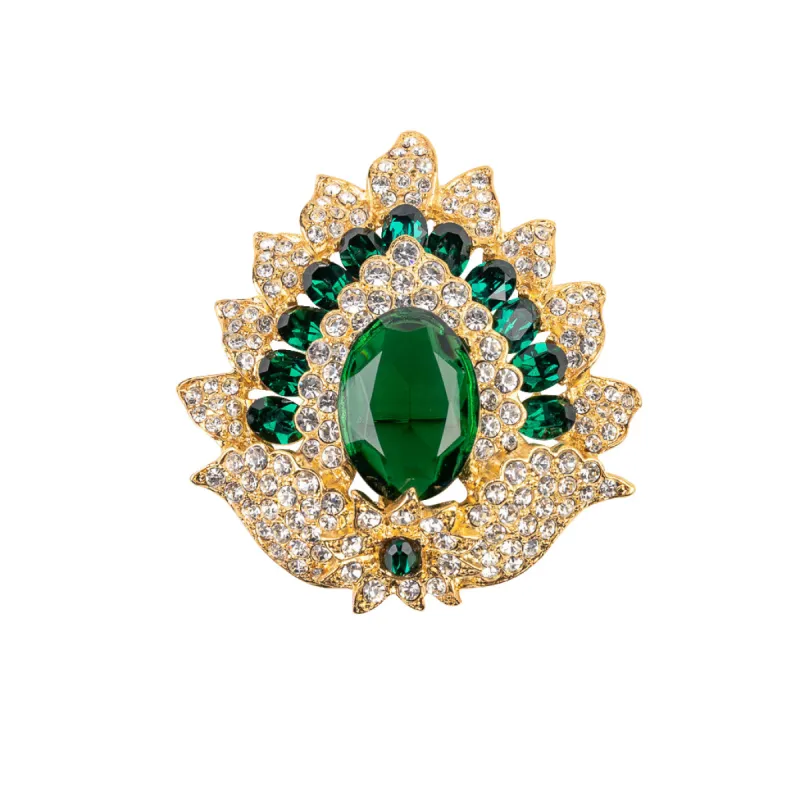 Gold and Crystal Emerald Gem Pin sold by Kenneth Jay Lane