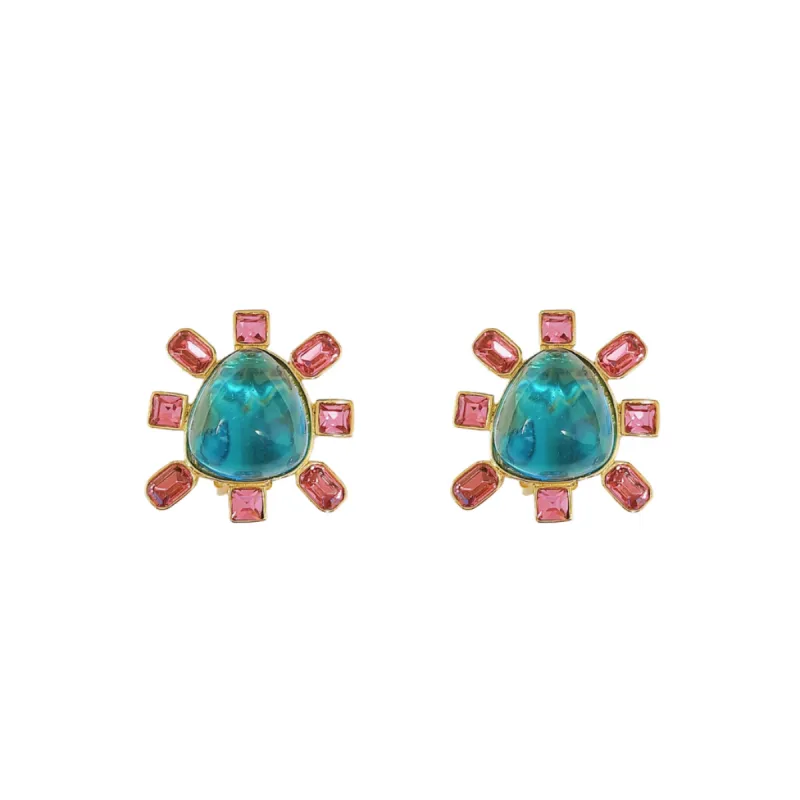 Pink and Aqua Cabochon Center Clip Earring sold by Kenneth Jay Lane