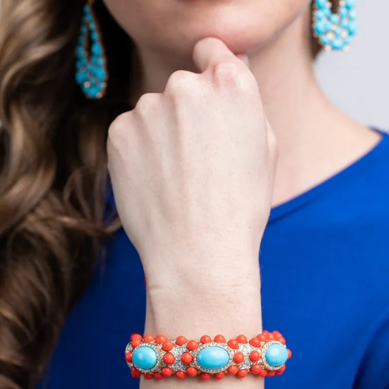 Turquoise and Coral Cabochon Bracelet sold by Kenneth Jay Lane