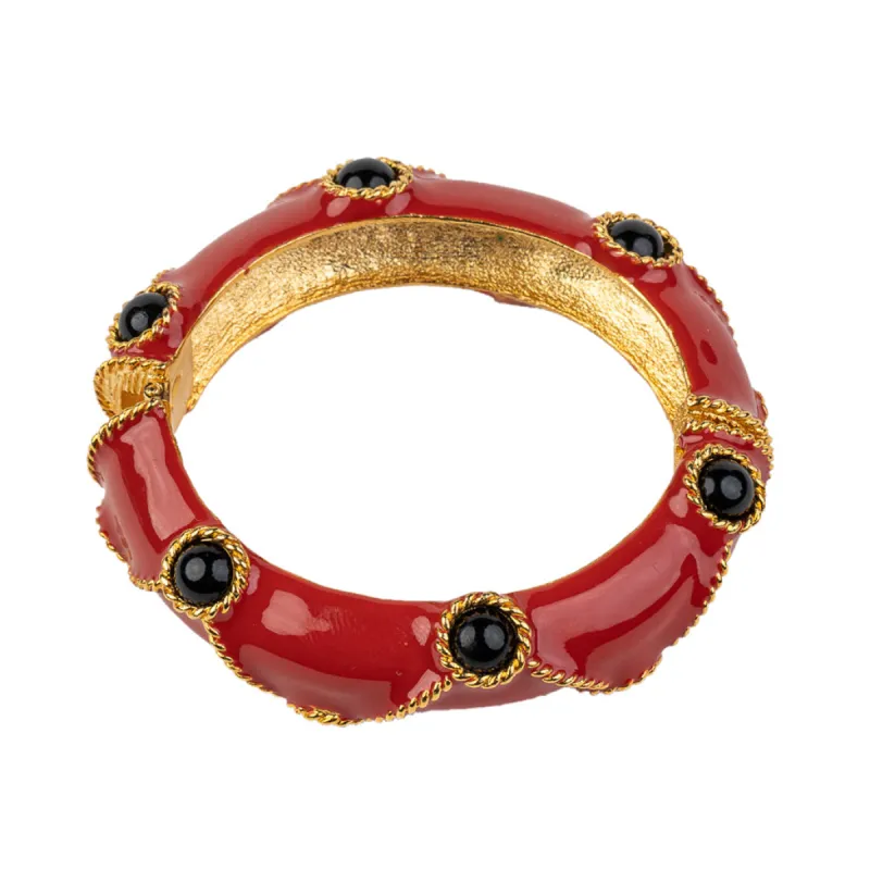 Red Bracelet with Black Cabochons sold by Kenneth Jay Lane
