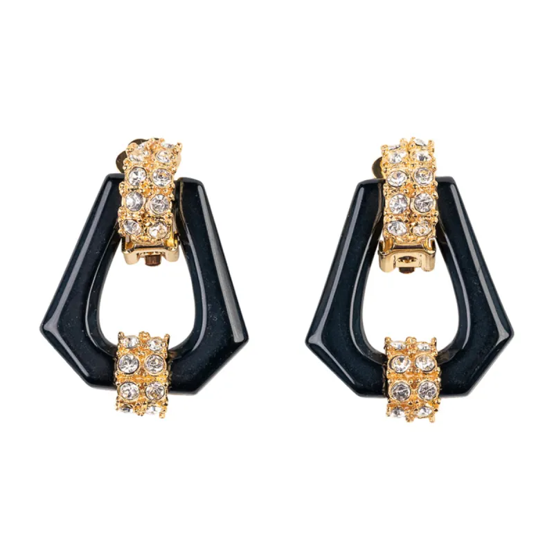 Gold and Crystal Hexagon Drop Clip Earring sold by Kenneth Jay Lane