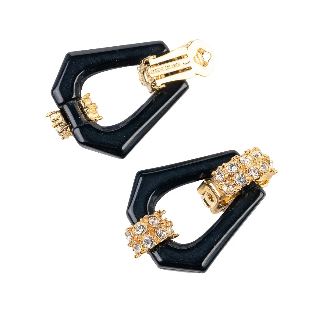 Gold and Crystal Hexagon Drop Clip Earring sold by Kenneth Jay Lane product image thumbnail 2