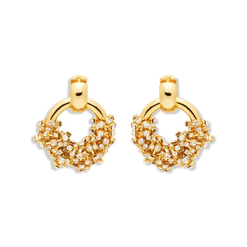 Gold & Rhinestone Cluster Door Knocker Earrings sold by Kenneth Jay Lane