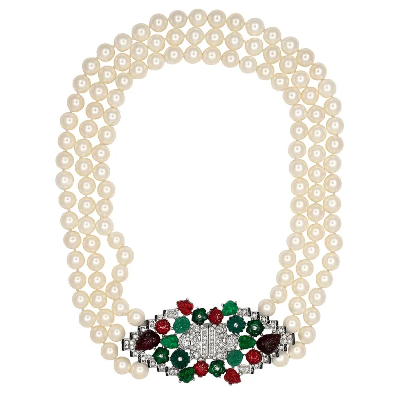 Pearl Deco Clasp Necklace sold by Kenneth Jay Lane