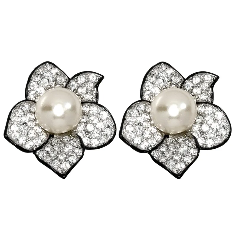 Pearl Center Flower Clip Earrings sold by Kenneth Jay Lane