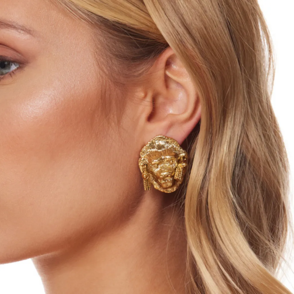 Gold Lion Head Clip Earrings sold by Kenneth Jay Lane