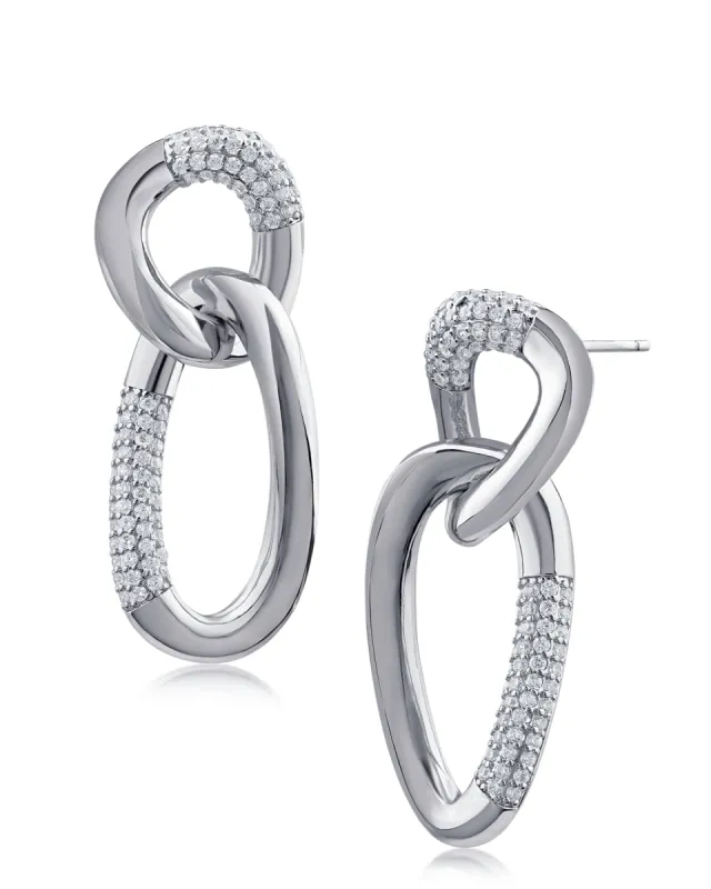 Cubic Zirconia & Rhodium Oval Link Drop Earrings sold by Kenneth Jay Lane