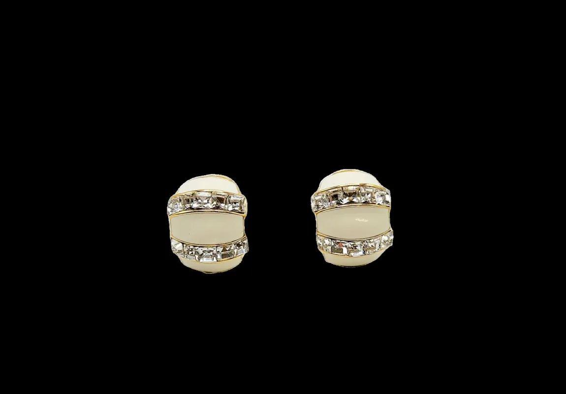 White Enamel and Crystal Half Hoop Earring sold by Kenneth Jay Lane