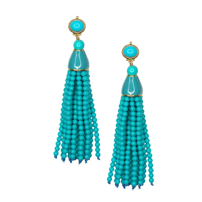 Turquoise Seed Bead Tassel Pierced or Clip Earring sold by Kenneth Jay Lane