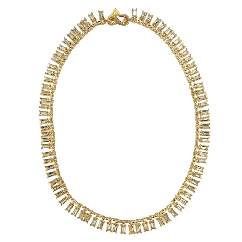 Gold with Clear Crystal Baguette "S" Hook Necklace made by Kenneth Jay Lane