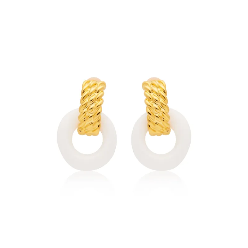 Gold & White Doorknocker Clip Earrings sold by Kenneth Jay Lane