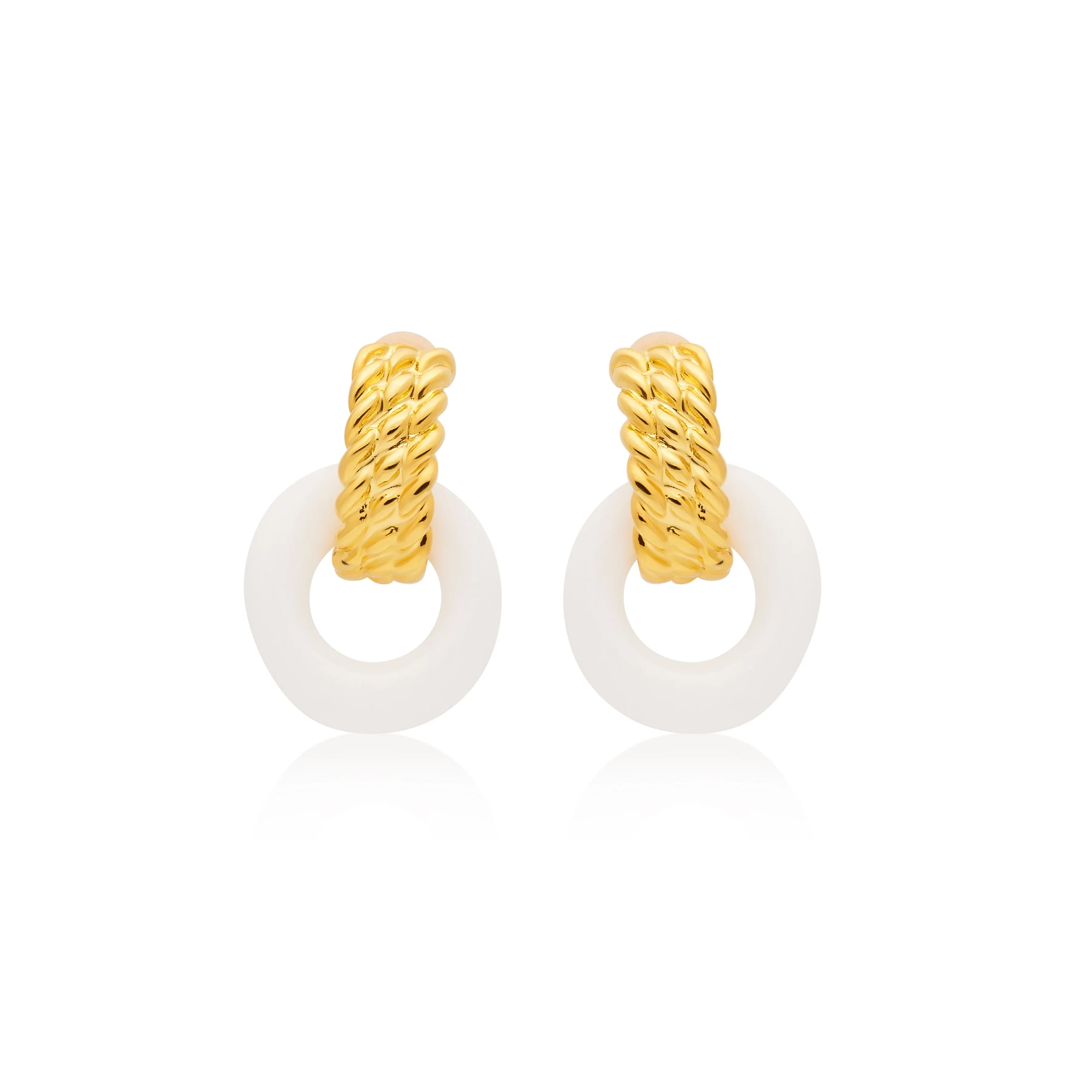 Gold & White Doorknocker Clip Earrings sold by Kenneth Jay Lane