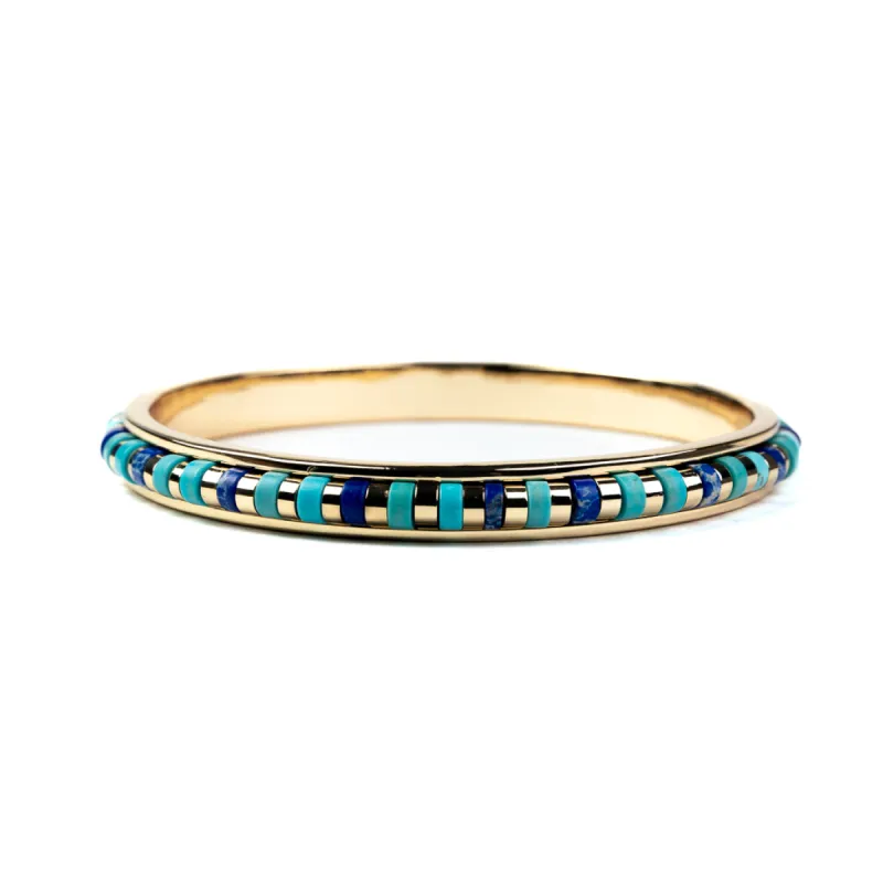 Gold Bangle Bracelet with Turquoise and Lapis Stones sold by Kenneth Jay Lane