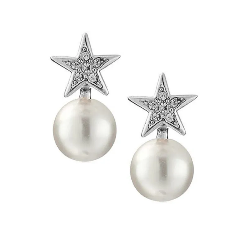 Crystal Star Pearl Drop Pierced Earrings sold by Kenneth Jay Lane