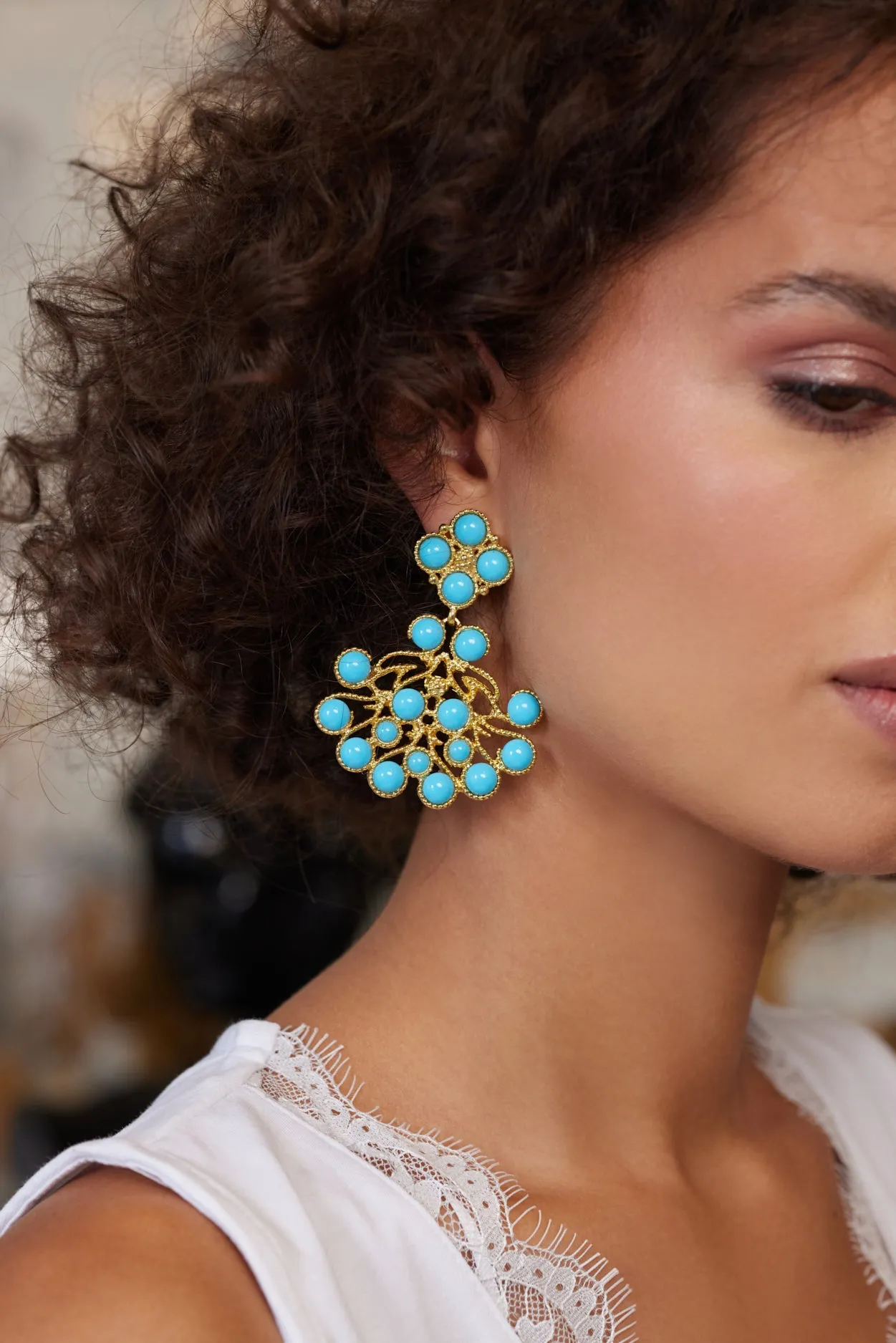 Turquoise Cabochons Clip Earrings sold by Kenneth Jay Lane product image thumbnail 2